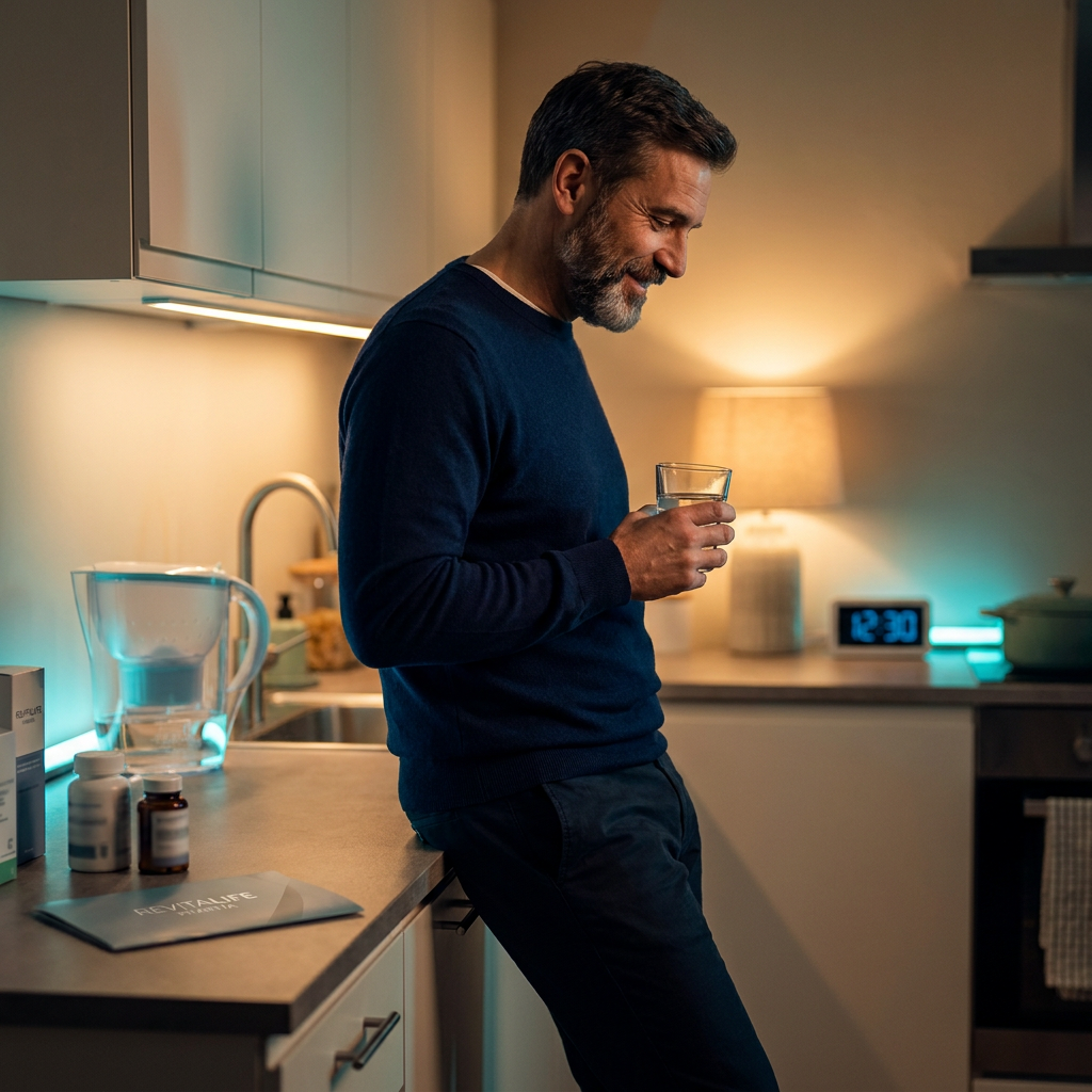 Adult man resting at home in the evening after starting sermorelin therapy